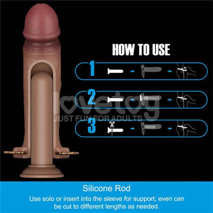 Illustration showing how to use the Ingen Adjustable Strap On with Hollow Dildo 9 Enhanced Set L/XL/2XL.