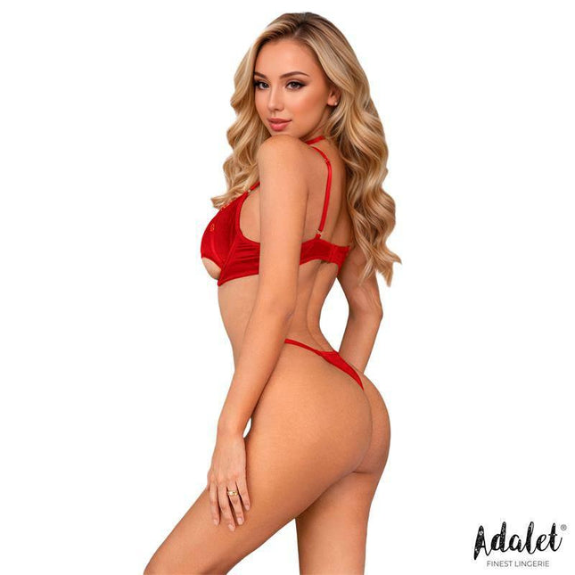 Ingrid 2 Pcs Set by Adalet in red, featuring underbust cutouts and detachable choker with a matching thong for bold styling.