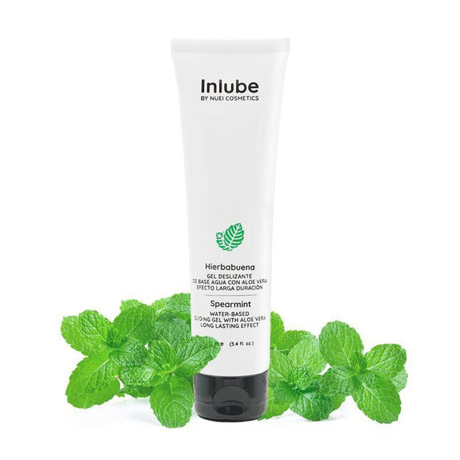 Inlube Peppermint Water Based Lubricant 100ml with fresh mint leaves