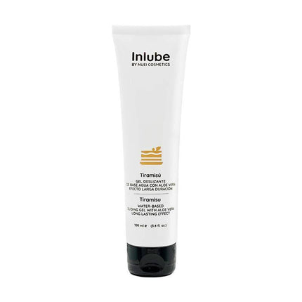 Inlube Tiramisù Water Based Lubricant 100ml tube with aroma-infused gel for silky touch and soothing effect, enhanced with Aloe Vera.