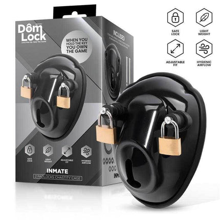 Inmate Chastity Cage with Spacers for Men by Domlock, featuring secure locks, adjustable fit, and hygienic design for male submission.