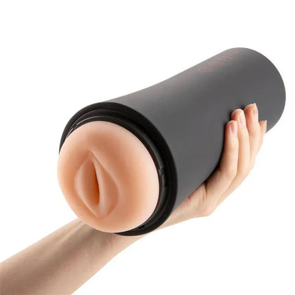 Inscup 2 Luxuty Male Masturbator in hand, showcasing realistic design and compact size for discreet use.