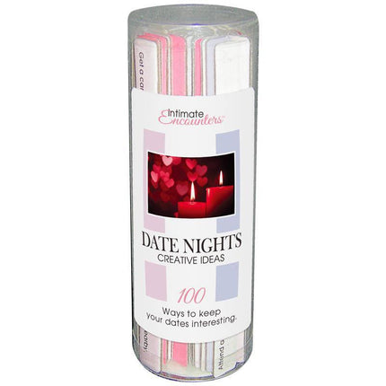 Intimate Encounters Date Nights English with 100 creative date ideas in a decorative tube for enhancing your dating experience.