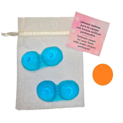 Jabón Tetas Naranja 35gr soap with bright orange fragrance, featuring playful erotic shapes, ideal for travel and gifting.