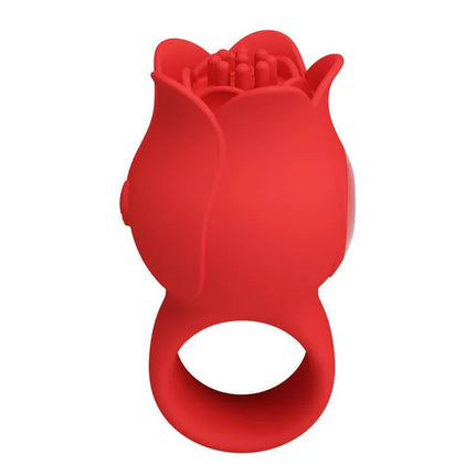 Jae Rose Finger Vibrator in red silicone with rose-inspired design, featuring 10 vibration modes for intense foreplay and massages.