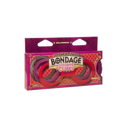 Packaging of Japanese Silicone Cuffs in red, premium silicone restraints for versatile use on wrists and ankles, metal-free for comfort.