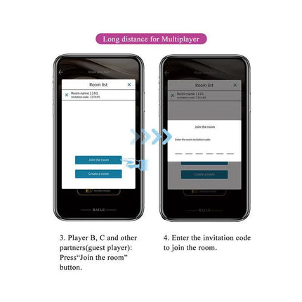 Interface of Jefferson Vibro Electroshock Anal Plug with App showing room list and multiplayer instructions