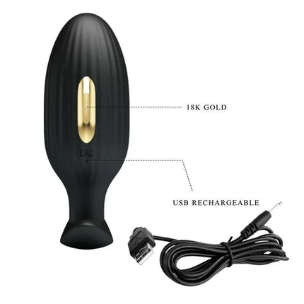 Jefferson Vibro Electroshock Anal Plug with App with USB cable and 18K gold accent
