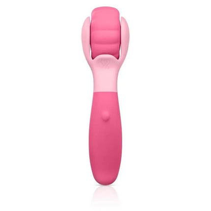 JIMMYJANE Evoke Sol-o Vibrating Massage Wheel, deep-tissue silicone roller with elongated handle for targeted relief.