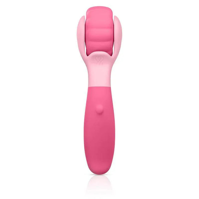 JIMMYJANE Evoke Sol-o Vibrating Massage Wheel, deep-tissue silicone roller with elongated handle for targeted relief.