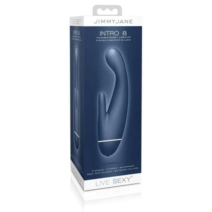 JIMMYJANE Live Sexy Intro 8 Blue packaging showcasing rabbit vibrator design.