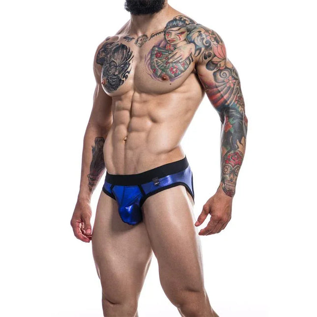 Model wearing Jockair Provocative Skai Blue jockstrap showcasing bold design and comfort