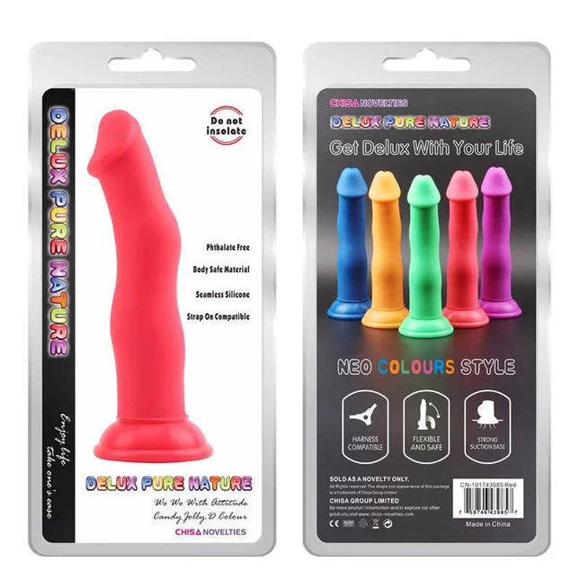 Jolly D Red premium liquid silicone dildo with strong suction cup and flexible curves for pleasure