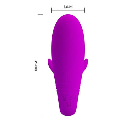 Purple Jordyn Remote Control Stimulator with ergonomic design and dimensions shown, featuring versatile 12-mode vibration options.