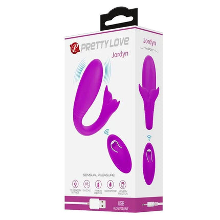 Jordyn Remote Control Stimulator packaging showing ergonomic whale-shaped design and remote for versatile stimulation.