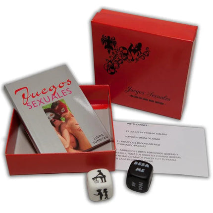 Juego de Juego Sexuales dice book set with red box and instruction card