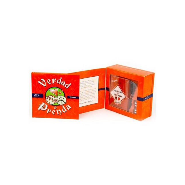 Juego Verdad o Prenda box set with book and accessories displayed.