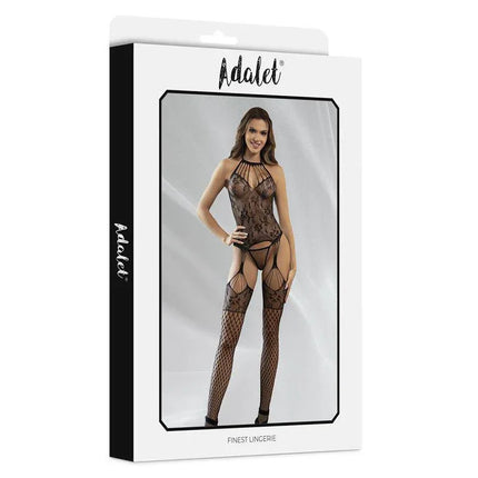 Julia Bodystocking with Garter by Adalet in packaging showing bold fishnet pattern and integrated garter for a seductive look.