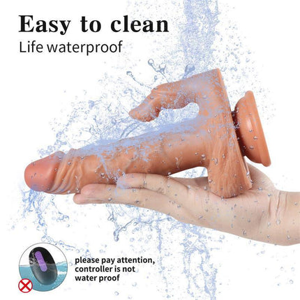 Julian Dildo with 20 Modes of Vibration and Clitoris Stimulator being washed, highlighting its waterproof feature.