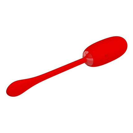 Julius Vibrating Egg Red silicone vibrator with 12 settings, shown isolated on white background for solo pleasure.