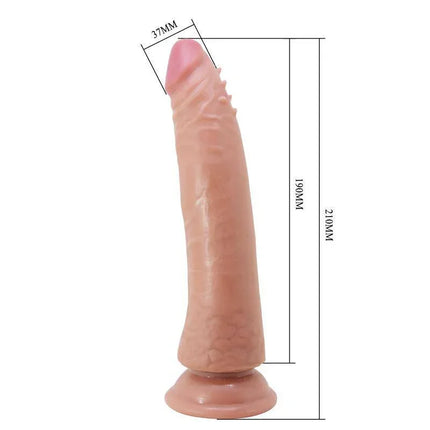 Kable Realistic Sliding Dildo with Suction Cup measuring 210mm tall and 37mm wide, featuring a lifelike design with a pronounced head.