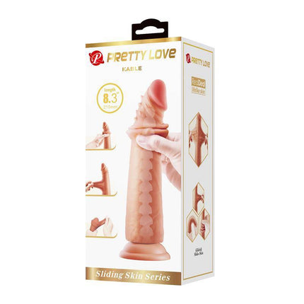 Packaging of Kable Realistic Sliding Dildo with Suction Cup featuring detailed design and features.