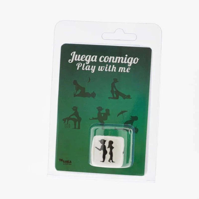 Die of Kamasutra Postures in packaging with silhouette illustrations on a green background, labeled 'Play with me'. Perfect for intimate exploration.
