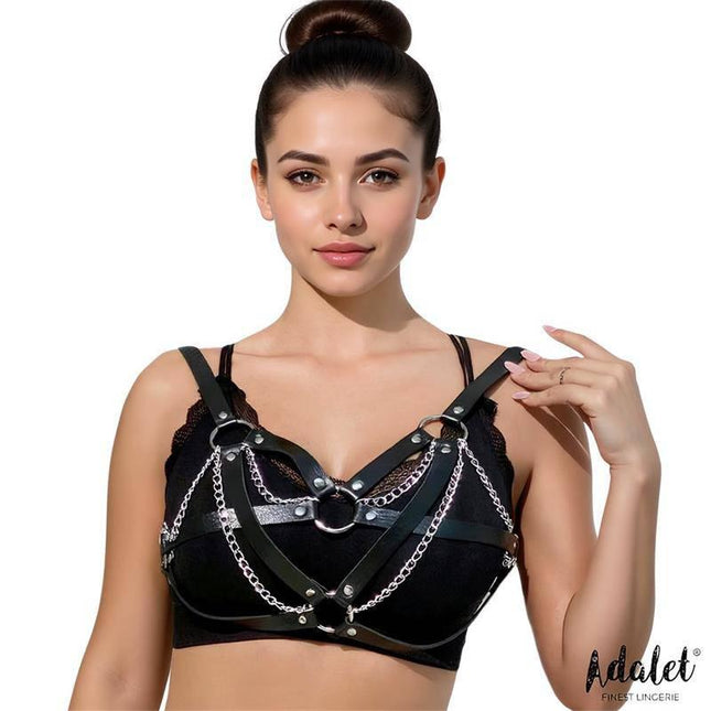Karina Vegan Leather Harness Top with Chain One size by Adalet featured on model