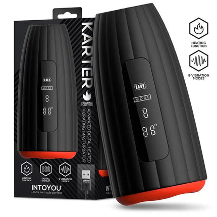Karter Advanced Masturbator with Vibration, Heat and Digital Screen showcasing design and features.