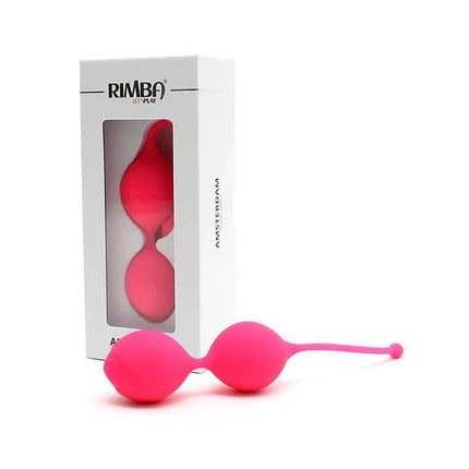 Kegel balls 35 mm Amsterdam Pink in box and displayed; body-safe silicone, waterproof design for pelvic floor strengthening.