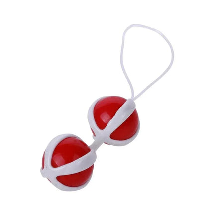 Kegel Balls Red, double-ball pelvic floor exerciser, waterproof design with inner weights for discreet muscle strengthening and stimulation.