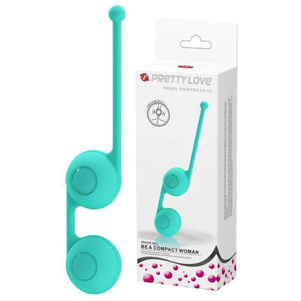 Kegel Balls Tighten Up III Blue silicone kegel balls with packaging, designed for pelvic floor workouts and muscle strengthening.