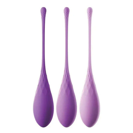 Kegel Balls Train-Her Set of 3 in purple hues for pelvic floor strength and progressive training, featuring Rosa, Lavender, and Purple weights.