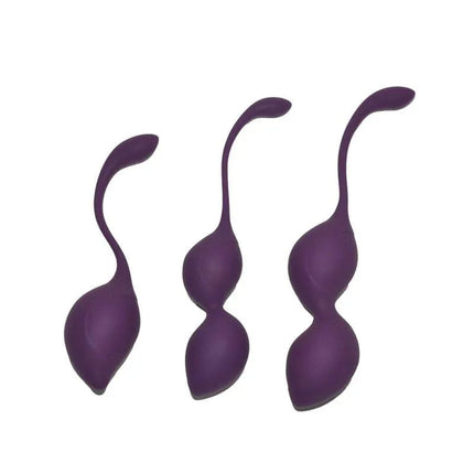Kegel Balls Training Set Geneva Purple with three progressive weights and silicone retrieval cords for pelvic floor health.