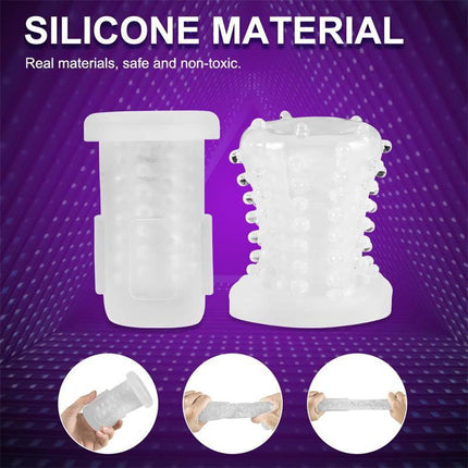 Silicone material of Kimi Male Masturbator with Telescoping and Rotation Functions, showcasing safe and non-toxic features.