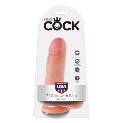 King Cock Cock with Balls 7 - Flesh, realistic 7-inch dildo with suction cup packaging.