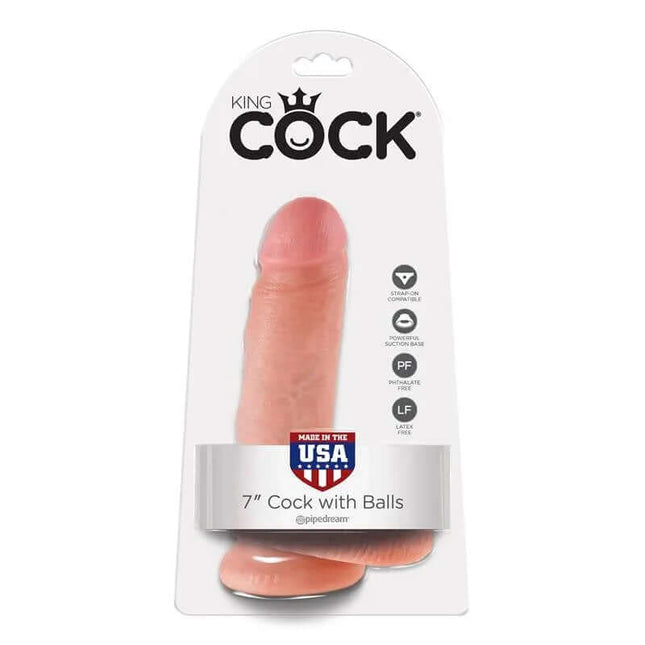 King Cock Cock with Balls 7 - Flesh, realistic 7-inch dildo with suction cup packaging.