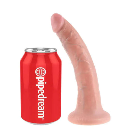 King Cock Dildo 7 - Flesh next to a red soda can for size comparison.