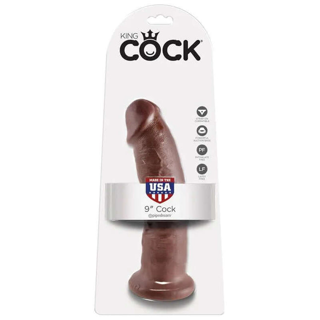 King Cock Dildo 9 - Brown in packaging, lifelike 9-inch design, body-safe material