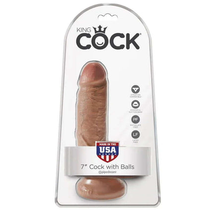 Packaging of King Cock Cock with Balls 7 - Tan showing realistic design.