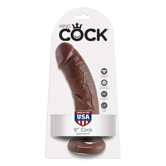 Reaslitic Dildo 8 Tan in packaging, displaying realistic textures and size for ultimate pleasure.