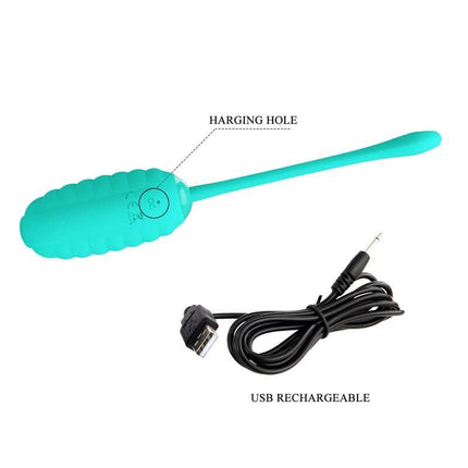 Kirk Vibrating Egg Green with USB cable; compact, body-safe silicone vibrator for customizable solo pleasure.