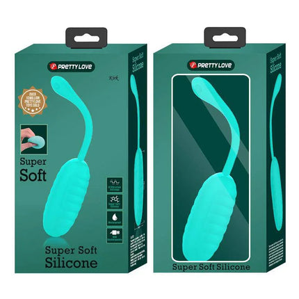 Kirk Vibrating Egg Green in package, featuring a quilted texture and 12 vibration settings, made with body-safe silicone.