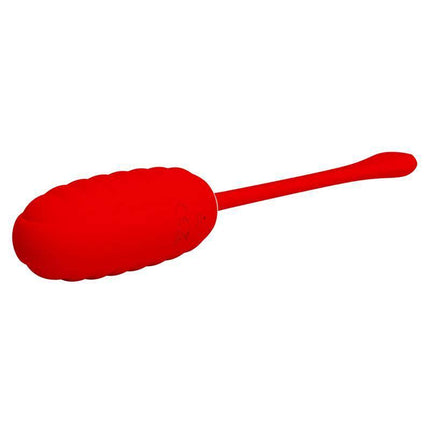 Kirk Vibrating Egg Red in soft silicone with quilted texture for enhanced stimulation, featuring 12 vibration functions.