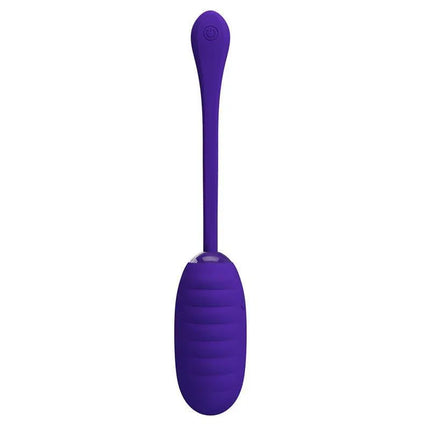 Kirk Vibrating Egg Violet in silicone with 12 vibration modes, designed for solo use in bed or bath, showcasing a quilted texture