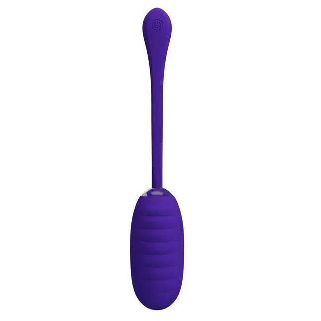 Kirk Vibrating Egg Violet in silicone with 12 vibration modes, designed for solo use in bed or bath, showcasing a quilted texture