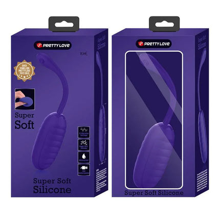 Kirk Vibrating Egg Violet packaging, features super soft silicone design with 12 vibration modes for discreet pleasure.
