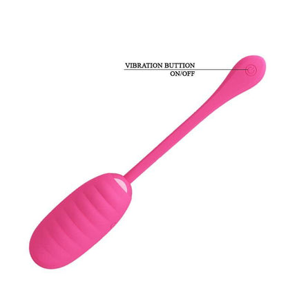Kirk Vibrating Egg with Movil APP Silicone USB shown in pink with vibration button labeled.