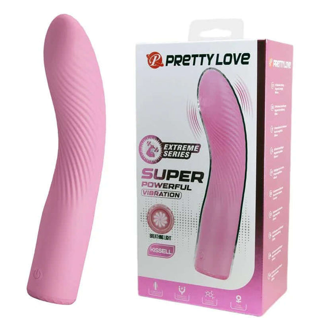 Kissell G-Spot Vibe in pink with packaging, featuring 10 powerful vibration functions for precise G-spot stimulation.
