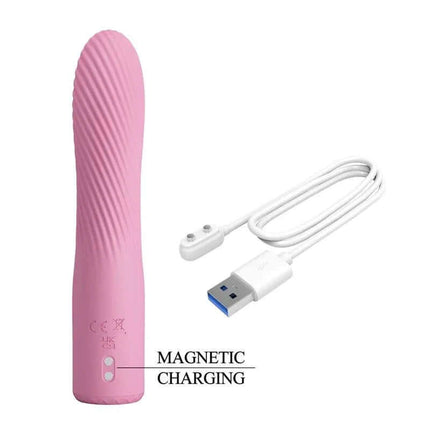 Kissell G-Spot Vibe in pink with magnetic charging cable, designed for G-spot stimulation with 10 vibration functions.